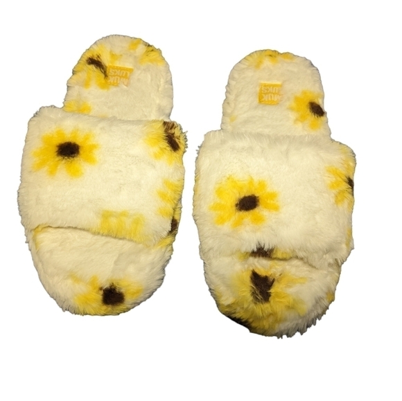 MUK Luks Luxury Fuzzy Sunflower Slippers Medium 7-8 Soft Furry Comfy Loungewear - Picture 7 of 7